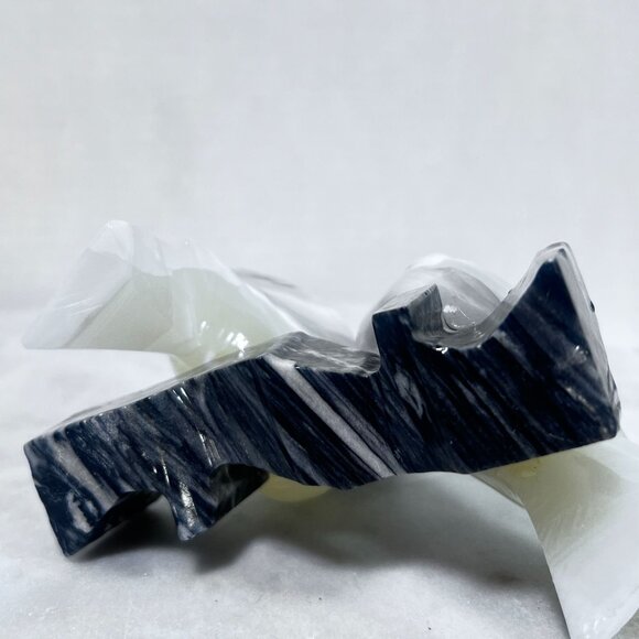 Vtg Hand-Carved Onyx Sculpture Pair Love Birds Doves Marble Base White & Gray - Picture 5 of 8